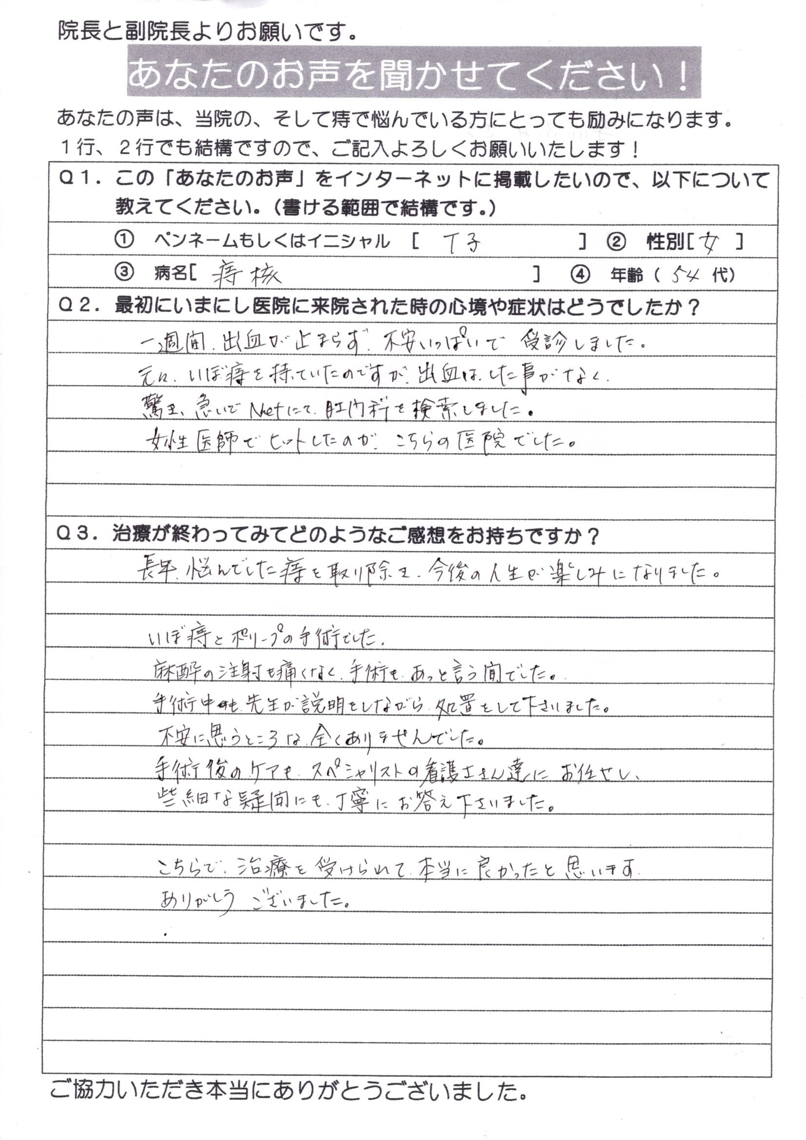 患者様の声 いまにし胃腸肛門科 千葉市の肛門科 胃腸科